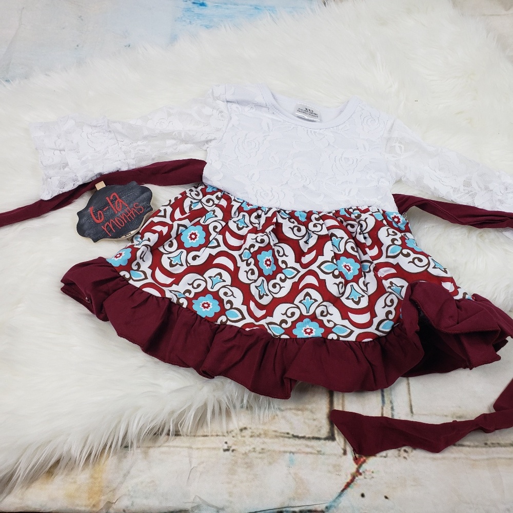 Burgundy and White dress
